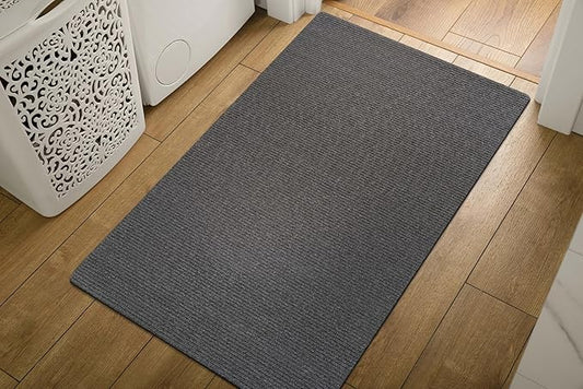 Non Slip Gray Solid Rubber Back Thing Door Mat for Entryway 2x3 for Kitchen, Rug for Bathroom, Stain Resistant Easy Cleaning Non Shedding Carpet Gray 2 x 3