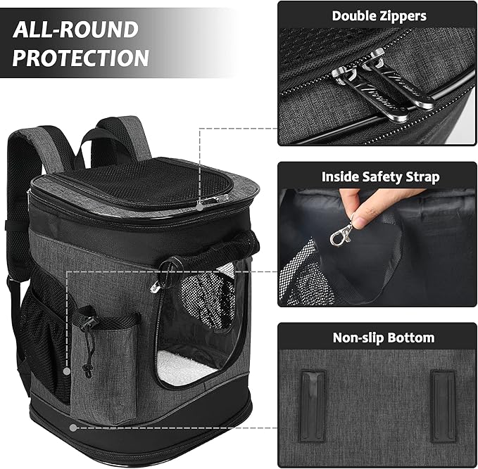 Kritter Planet Pet Carrier Backpack for Cats Dogs, Breathable Pet Backpack with 4 Mesh Window, Portable Pet Carrier for Camping