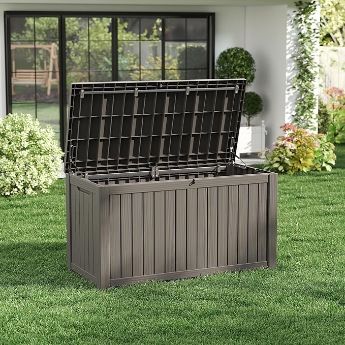 150 Gallon Outdoor Storage Box, Waterproof Resin Deck Box with Lockable Lid – Storage Cabinet for Patio Furniture, Pool Supplies, Garden Tools – Indoor & Outdoor Use