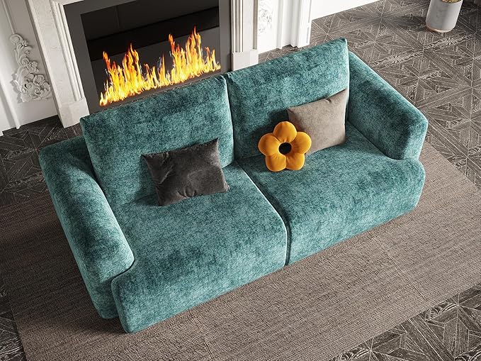 EASE MOOSE Boneless Couch for Living Room, Sectional Cloud Sofa, Modular Cloud Couch Loveseat, 2-Seater Deep Seat Sofas with Pillow for Bedroom, Apartment, No Assembly Required, Chenille (Blue)