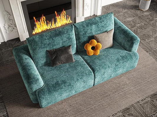 EASE MOOSE Boneless Couch for Living Room, Sectional Cloud Sofa, Modular Cloud Couch Loveseat, 2-Seater Deep Seat Sofas with Pillow for Bedroom, Apartment, No Assembly Required, Chenille (Blue)