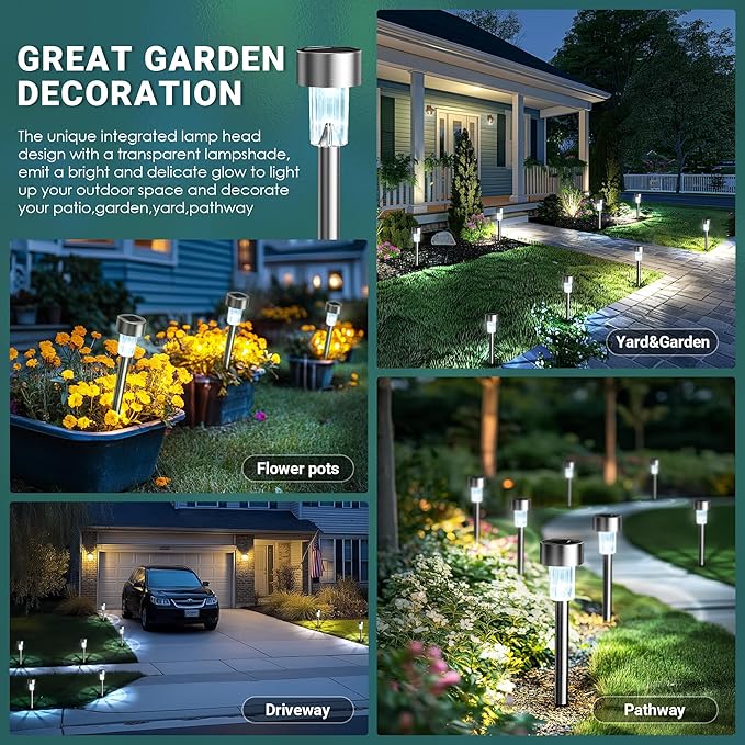 GIGALUMI Solar Lights Outdoor Waterproof, 20 Pack Cold White, Garden Decor Pathway Lights Solar Powered for Yard Patio, Lawn and Landscape
