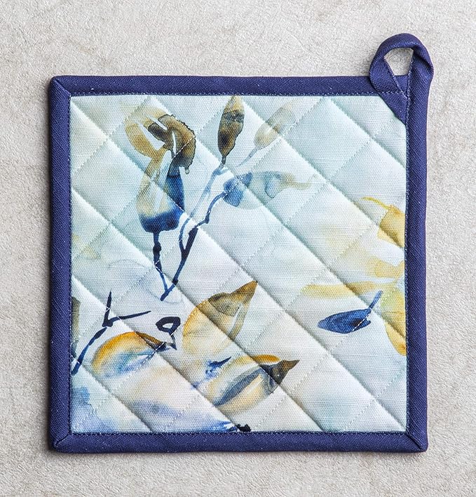 Maison d' Hermine Pot Holders 100% Cotton Heat Resistant Potholders 8" x 8" Hot Pads with Loop BBQ, Cooking, Baking, Grilling, Kitchen, Handling Hot Pans Spring/Summer (Pack of 1, Lazy Summer Days)