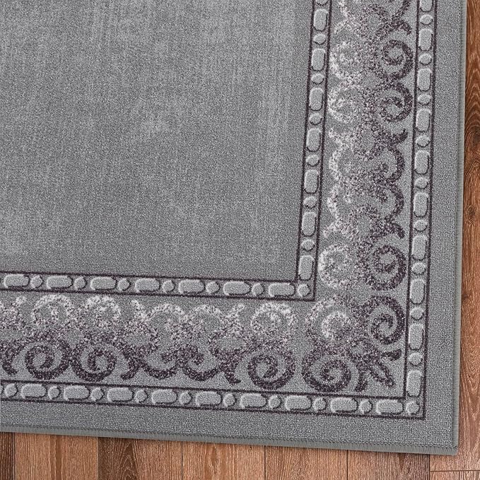 Antep Rugs Alfombras Bordered Modern 3x5 Non-Slip (Non-Skid) Low Pile Rubber Backing Indoor Area Rug (Gray, 3' x 5')