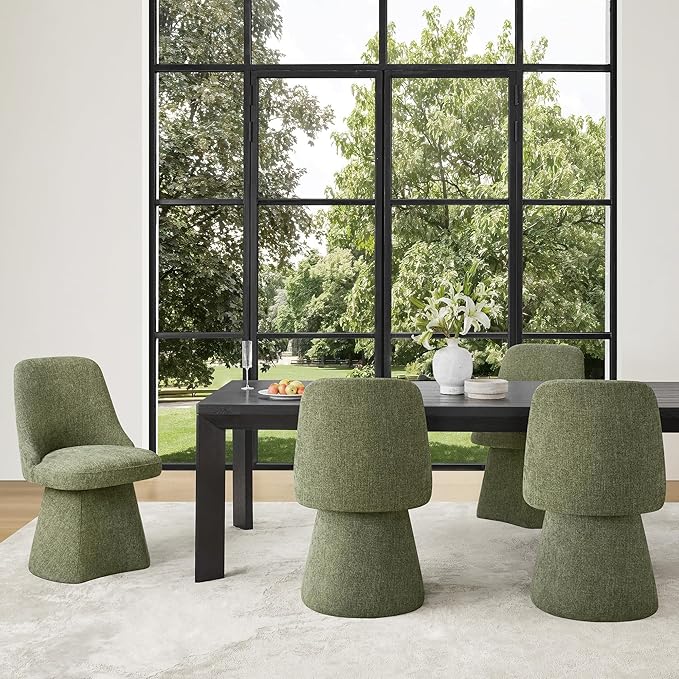 Swivel Dining Chairs Set of 4, Upholstered Mid Century Modern Deskchair with High Back, Linen Fabric Kitchen Chairs for Dining Room, Bedroom, Dressing Room, Moss Green