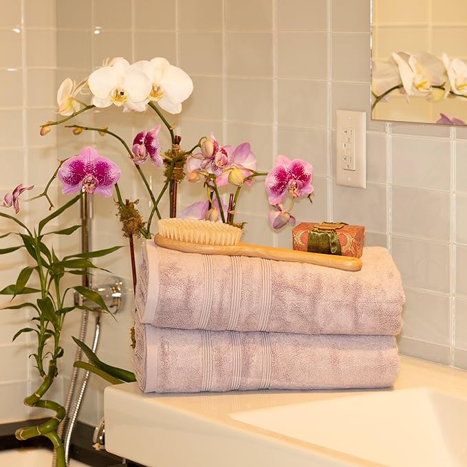 Mosobam Luxury Turkish 10pc Deluxe Bath Bundle Body Hand Face Towel and Mat Lavender Aura 700 GSM & 1000 GSM Bamboo Viscose & Aegean Turkish Combed Cotton