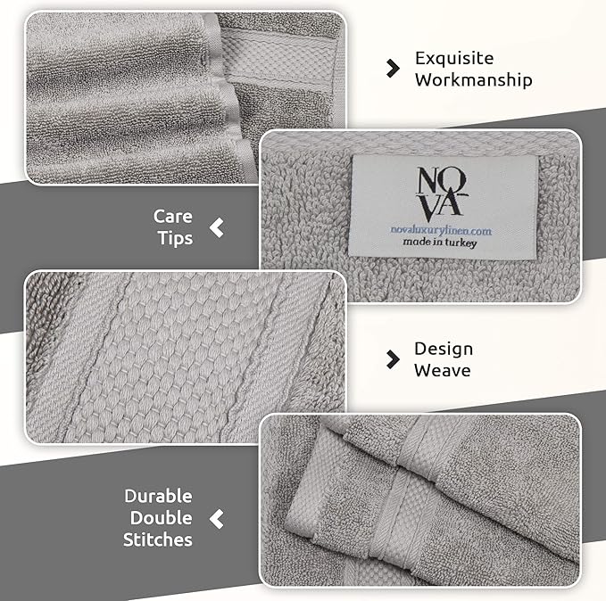 NOVA Luxury Linen - Hotel Quality Turkish Towel Set for Bathroom (4 Pcs Hand Towel Set, Mirage Grey)