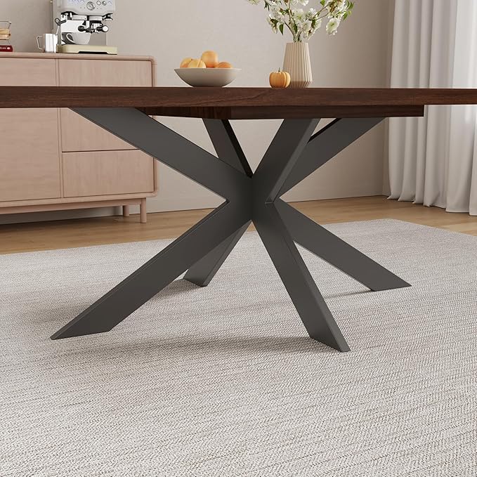 ZckyCine Expandable Dining Table Set for 6-8 People, Modern Rectangular Kitchen Table, 63"-79" Extendable, Walnut Finish, Metal Frame, 6 PU Leather Cushioned Chairs, Easy Assembly