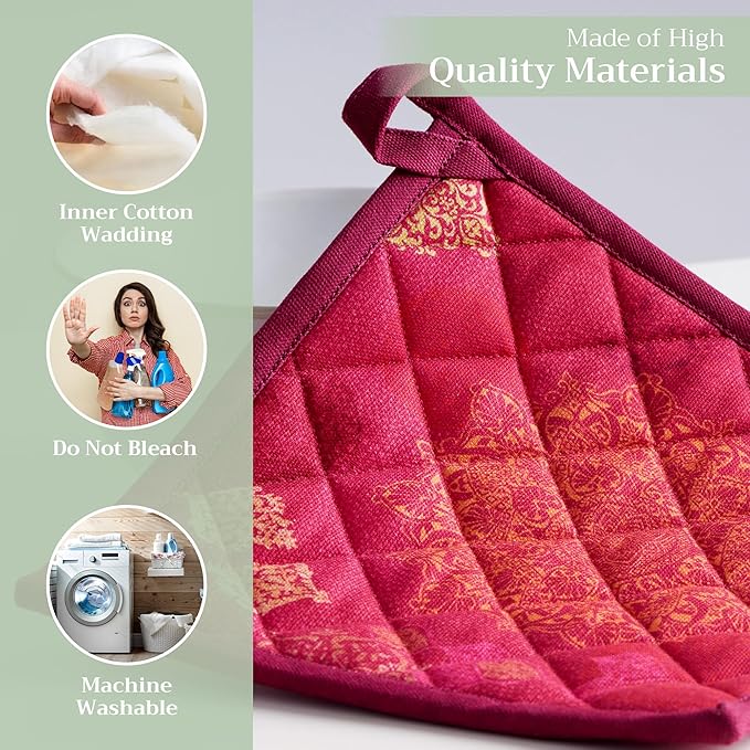 Maison d' Hermine Pot Holders Set 100% Cotton Heat Resistant Potholders 8" x 8" Hot Pads with Loop for Thanksgiving Christmas Decorations BBQ Cooking Baking Handling Hot Pans (Pack of 2, Versailles)