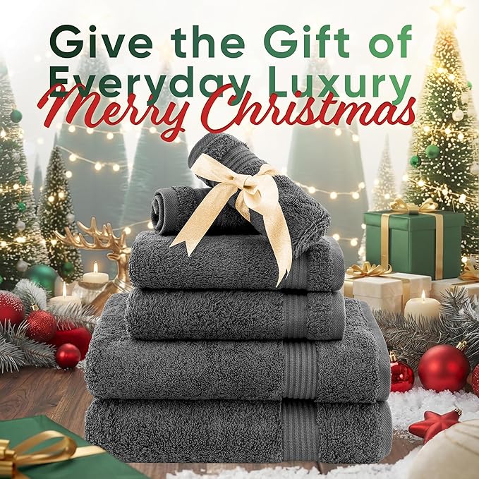 American Veteran Towel, 6 Piece Towel Set for Bathroom, 100% Cotton Turkish Bathroom Towels, 2 Bath Towels 2 Hand Towels 2 Washcloths, Dark Gray