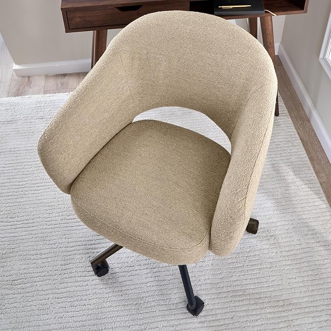 Bush Furniture Mid Century Modern Desk Chair for Home Office, Adjustable Seating with Wheels and Swivel Base, Fairfax Collection, Cool Beige Fabric Upholstery