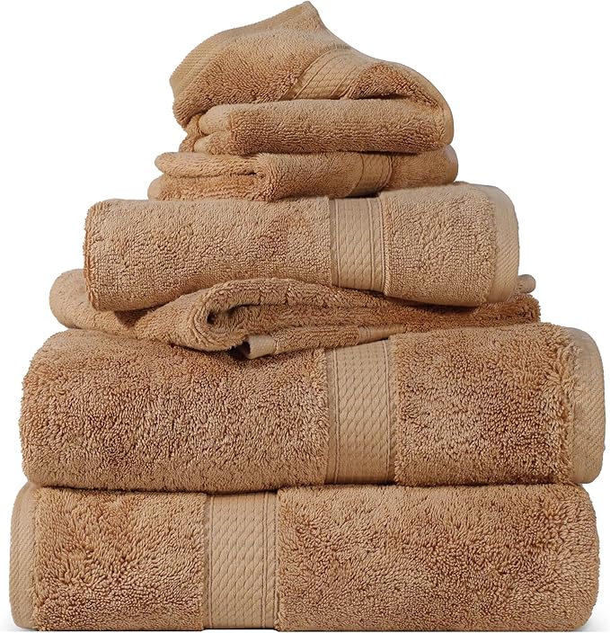 Superior Egyptian Cotton Pile 6 Piece Towel Set, Includes 2 Bath, 2 Hand, 2 Face Towels/Washcloths, Ultra Soft Luxury Towels, Thick Plush Essentials, Guest Bath, Spa, Hotel Bathroom, Rust