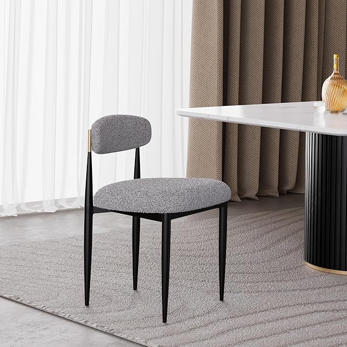 Morden Fort Modern Dining Chairs Set of 4, Upholstered Armless Chairs with Curved Backrest and Black Metal Frame for Dining Room, Living Room and Apartment