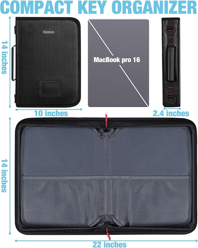 Key Organizer Case, Fireproof & Waterproof Key Bag with 54 Key Tags, Portable Zippered Key Storage Box for Estate Sales, Hotels, Office, Property Management, Handle & Shoulder Strap Included