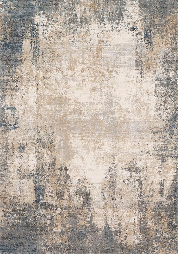 Loloi Teagan Collection TEA-08 Ivory/Mist 5'-3" x 7'-6" Area Rug, Large, Soft Neutral Rug, High-Traffic for Living Room, Bedroom, Home Office, Dining Area