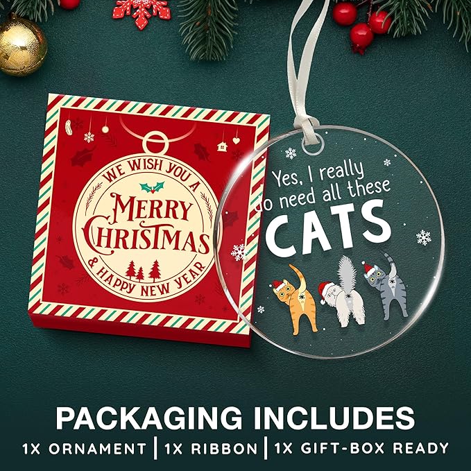 Cat Ornament for Christmas Tree Decorations Starring Cats for 2025, Funny Ornaments Ideal for Kitty Lovers, Unique, Perfect for Sprucing Up Christmas Festivities