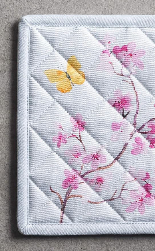 Maison d' Hermine Pot Holders 100% Cotton Heat Resistant Potholders 8" x 8" Hot Pads with Loop BBQ, Cooking, Baking, Grilling, Kitchen, Handling Hot Pans Spring/Summer (Pack of 1, Blossoms in Spring)