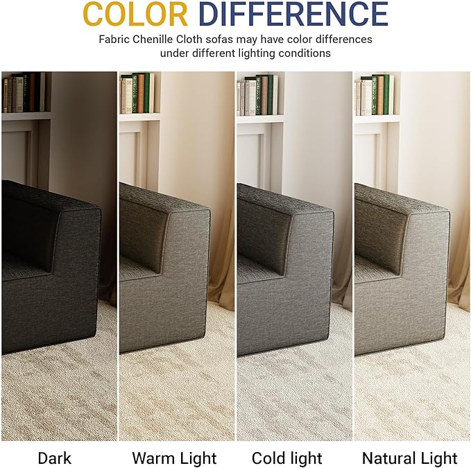 38“ Modular Sectional Sofa Convertible Cube Couch Seat Set, Combine L-Shaped U-Shaped, Free Assembly, Space-Saving for Living Room, Thick Foam Fabric Chenille Dark Grey (Only Corner)