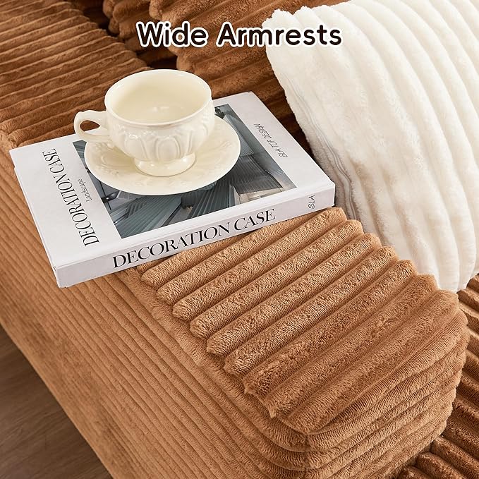 108" Boneless Couches for Living Room, Modular Sectional Sofa with Oversized Chaise, L-Shape Cloud Couch with Deep Seat, High-Density Memory Foam, No Assembly Required, Plush Corduroy Brown