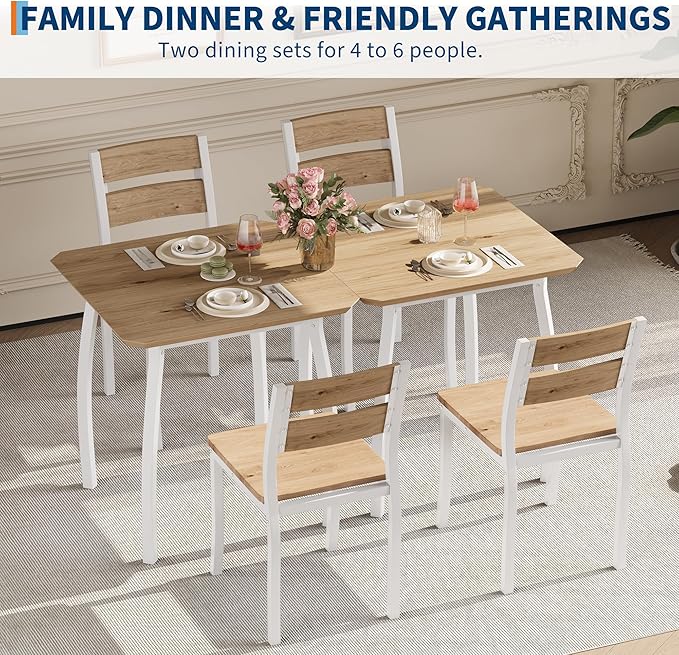 GAOMON Dining Table Set for 2, 3 Piece Small Kitchen Table and 2 Chairs with Metal Frame & Wood Grain Tabletop, Space-Saving for Small Space, Apartment, Kitchen, Dining Room, White/Natural