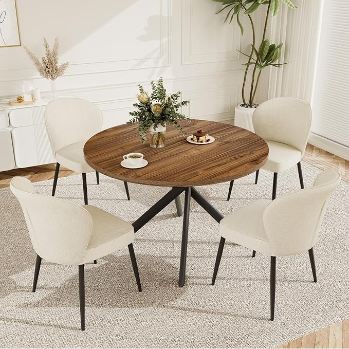 Dining Chairs Set of 4, Modern Fabric Dining Room Chairs with Curved Backrest Well-Padded Seat, Upholstered Kitchen Chairs for Living Dining Room, White