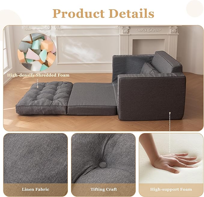 YOSHOOT Loveseat Sleeper Sofa,55" Convertible Sofa Bed Couch Futon Couches for Living Room,3-in-1 Pull Out Floor Couch with Backrest and Pillows