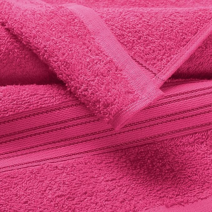 BOUTIQUO 6 Pack Cotton Towel Set, Contains 2 Bath Towels 28x55 inch, 2 Hand Towels 16x24 inch & 2 Wash Coths 12x12 inch, Ideal Everyday use, Ultra Soft Compact & Lightweight - Hot Pink