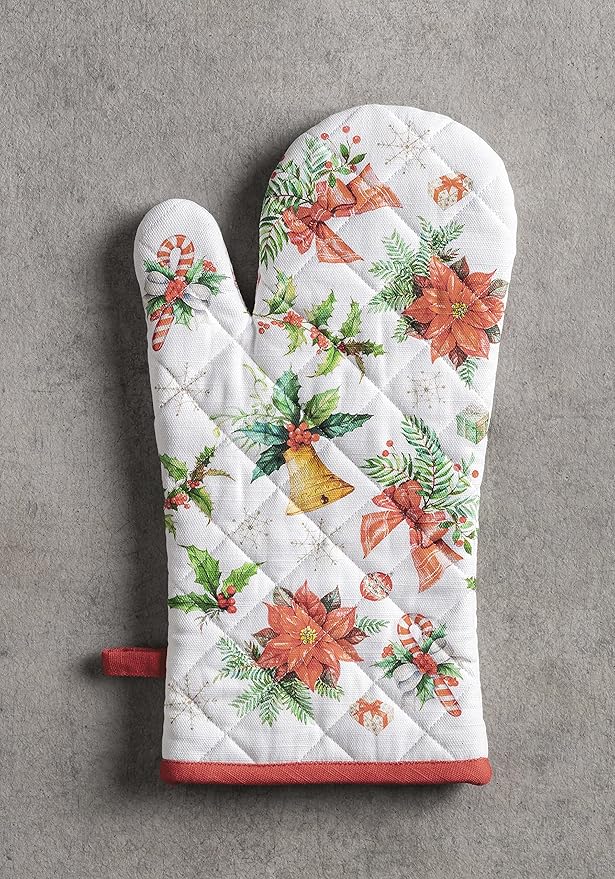 Maison d' Hermine Oven Gloves 100% Cotton Oven Mitt 7" x 13" with Loop Heat Resistant BBQ Cooking Gloves for Thanksgiving Christmas Decorations Baking Handling Hot Pans (Pack of 1, Chromo)