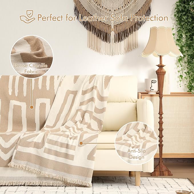 Couch Cover for 2-3 Cushion Couch Sofa Pet Friendly, Boho Sectional L Shaped Sofa Cover Washable for Dogs Cats Kids, Leather Furniture Protector Slipcover Decor for Living Room, 71"x118"