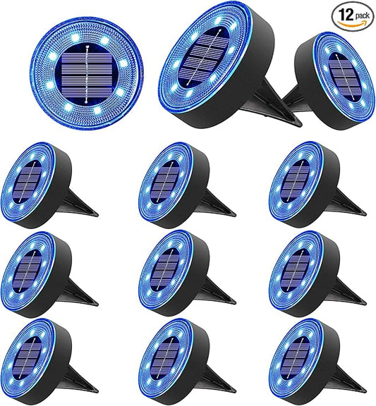 Joomer Solar Ground Lights, 12 Pack 8 LED Solar Lights Outdoor Waterproof IP68 Disc Light Landscape Lighting Garden Light for Patio Pathway Lawn Yard Driveway Walkway(Blue)