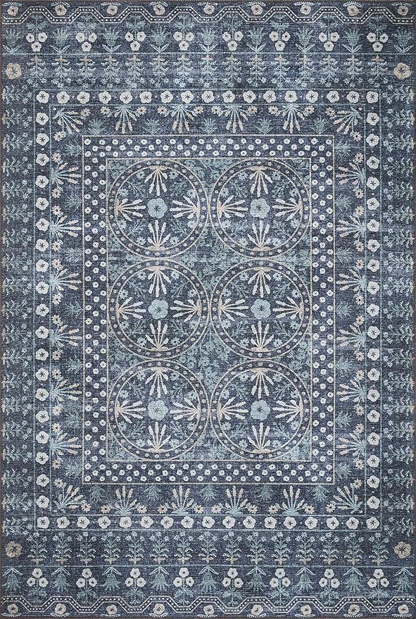 Loloi Rifle Paper Co. Maison Collection MAO-03 Rosette Blue 5'-0" x 5'-0", .19" Pile Height, Round Area Rug