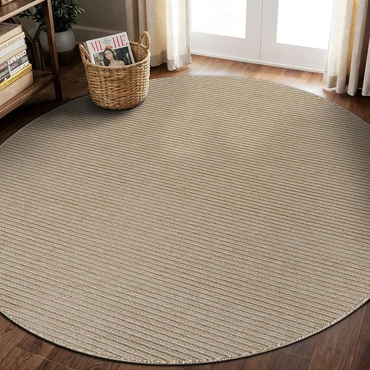 Non Slip Beige Solid Rubber Back Thing Rug for Living Room 4 Round Area Rugs for Kitchen, Rugs for Bedroom, Stain Resistant Easy Cleaning Non Shedding Carpet Beige 4 Round