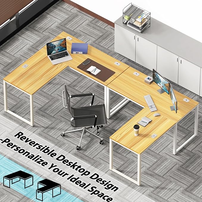 SHW 55 x 60 Inches Commercial-Grade L-Shape Corner Office Computer Desk, Oak