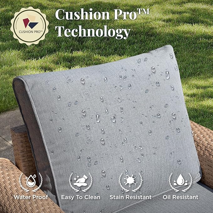 Patio Furniture Set 6 pcs, Wicker Outdoor Patio Furniture, 3-Seat Sofa, 2 Single Chairs, 2 Ottomans and Coffee Table, Rattan Patio Conversation Set for Backyard Deck, Grey