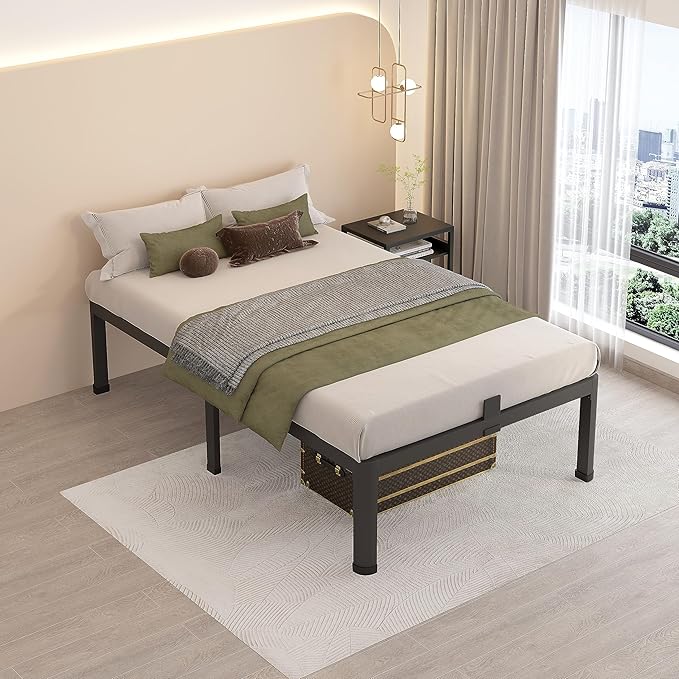 MAF 18 Inch Twin XL Bed Frames with Round Corner Legs Mattress Slide Stopper No Box Spring Needed Heavy Duty Metal Platform Bed Frame Under-Bed Storage Space, 3000 LBS Steel Slats Support