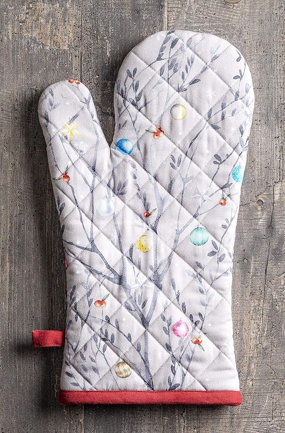 Maison d' Hermine Oven Gloves 100% Cotton Oven Mitt 7" x 13" with Loop Heat Resistant BBQ Cooking Gloves for Thanksgiving Christmas Decorations Baking Handling Hot Pans (Pack of 1, Fairy Christmas)