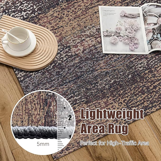 RUGSURE Washable Area Rug - 1/6 Thick - Stain & Water Resistant Non-Slip - Resistant Rug for Living Room, Bedroom, Nursery, Pet & Child Friendly, Vintage Charm Area Rugs (Rust, 9' x 12')