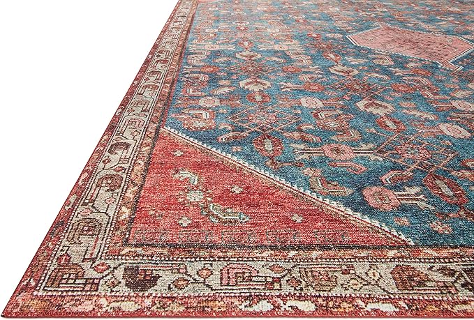 Loloi Layla Collection LAY-10 Marine/Clay 2'-6" x 7'-6" .13" Thick Runner Rug, Soft, Durable, Vintage Inspired, Distressed, Low Pile, Non-Shedding, Easy Clean, Printed, Living Room Rug
