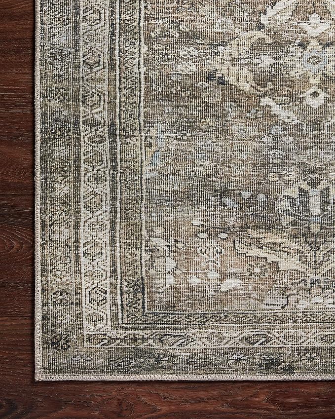 Loloi Layla Collection LAY-13 Antique/Moss 2'-6" x 9'-6" .13" Thick Runner Rug, Soft, Durable, Vintage Inspired, Distressed, Low Pile, Non-Shedding, Easy Clean, Printed, Living Room Rug