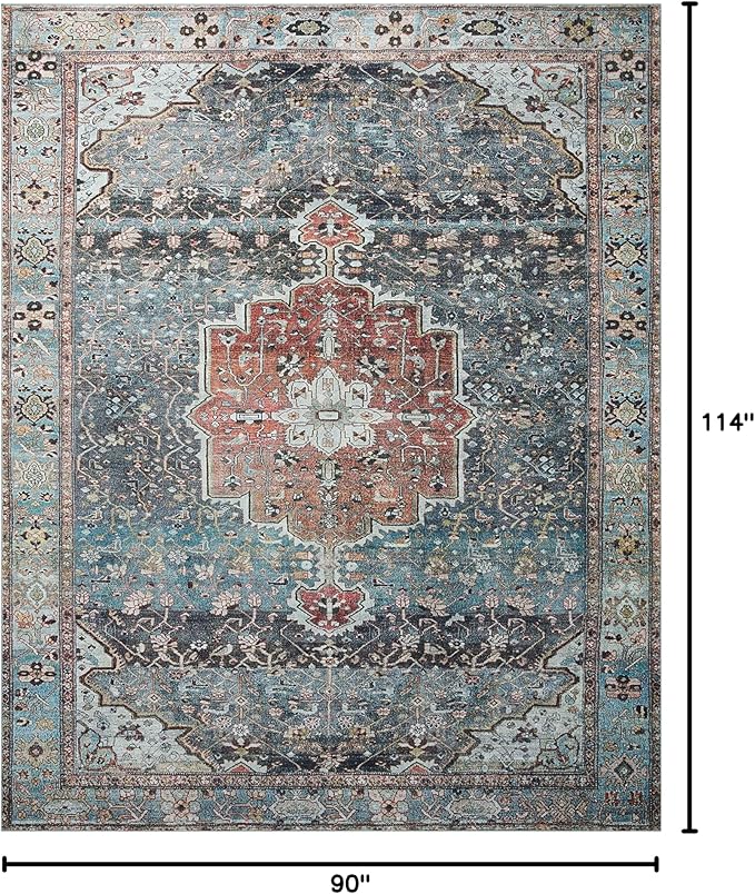 Loloi Margot Collection MAT-05 Ocean/Brick 7'-6" x 9'-6" Area Rug feat. CloudPile, No-Shed Easy Clean Large Patterned Area Rug for Living Room, Bedroom, Dining Area