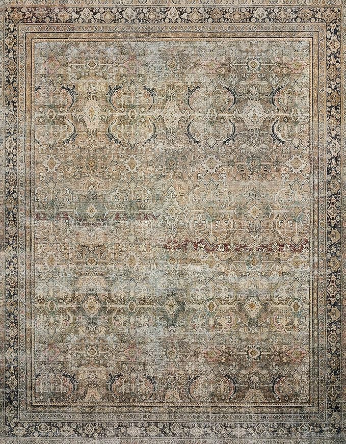 Loloi Layla Collection LAY-03 Olive/Charcoal 2'-0" x 5'-0" .13" Thick Accent Rug, Soft, Durable, Vintage Inspired, Distressed, Low Pile, Non-Shedding, Easy Clean, Printed, Living Room Rug