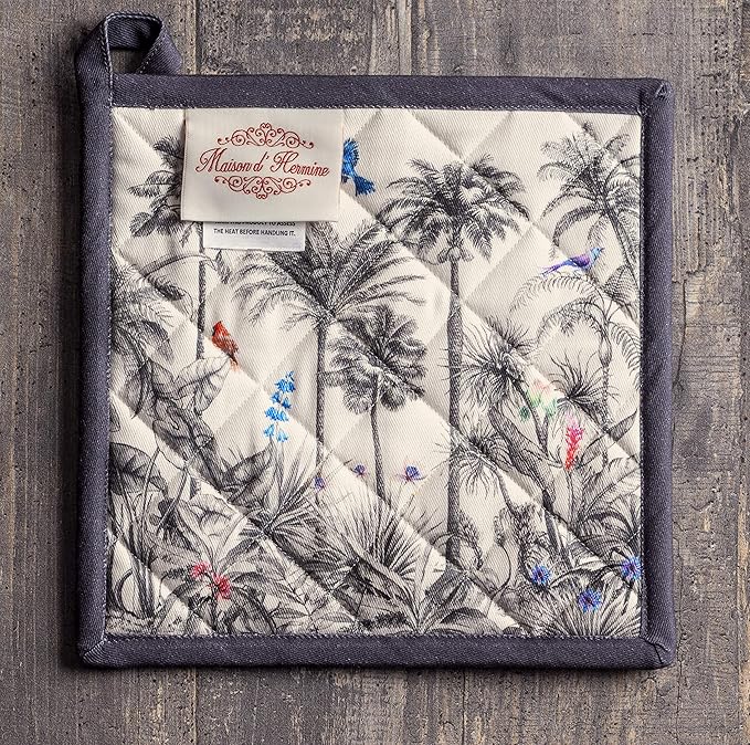 Maison d' Hermine Pot Holders 100% Cotton Heat Resistant Potholders 8" x 8" Hot Pads with Loop for Thanksgiving Christmas Decorations BBQ Cooking Baking Handling Hot Pans (Pack of 1, Amazonia)