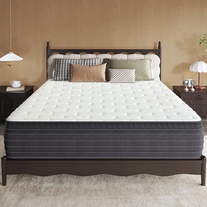 14 Inch Cal King Hybrid Mattress, Medium-Firm, Pressure Relief & Motion Isolation Memory Foam w/Pocket Springs, Cooling, Hypoallergenic, Ideal for Back Pain, Side Sleepers, Plus-Size Sleepers