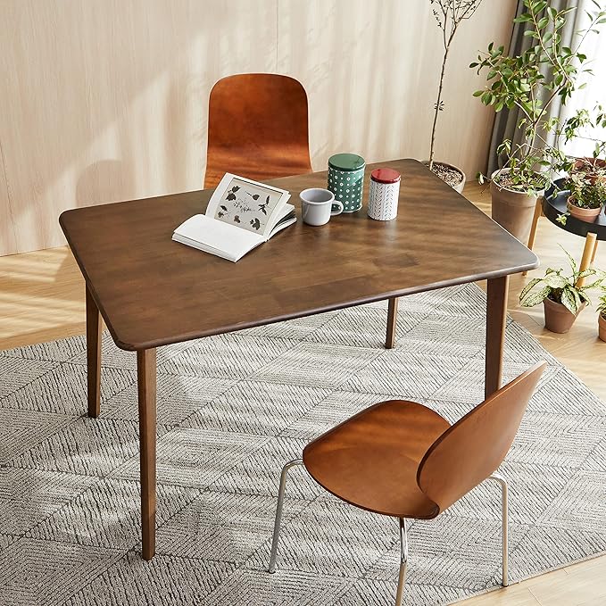 Livinia Canberra 47.2" Rectangular Wooden Dining Table/Mid Century Modern Malaysian Oak Kitchen Table (Walnut) Table Only