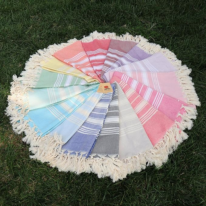 Bazaar Anatolia Turkish Beach Towel – 100% Cotton, Quick Dry, Sand Free Towel for Bathroom, Camping, Travel, Peach – Oversized 71x39 Inches – Stripe Coral