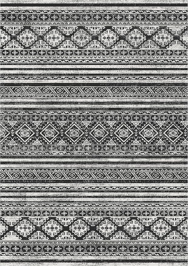 RUGSURE Washable Area Rugs 4' x 6' - 1/6 Thick - Moroccan-Inspired -Stain & Water Resistant Non-Slip - Resistant Rug for Living Room, Bedroom, Nursery, Pet & Child Friendly (Black)