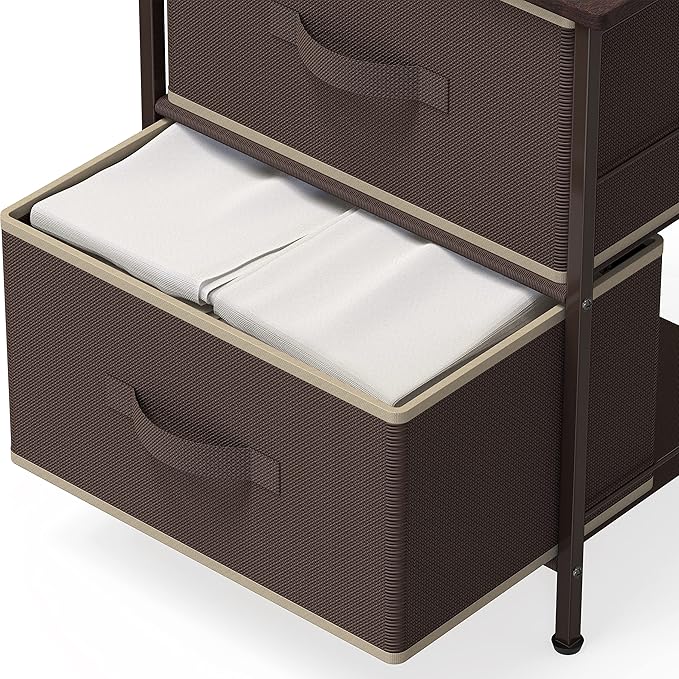 SIMPLE HOUSEWARE 2 Tier Night Stands Dresser for Bedroom Organizer Drawer Storage Tower, Brown