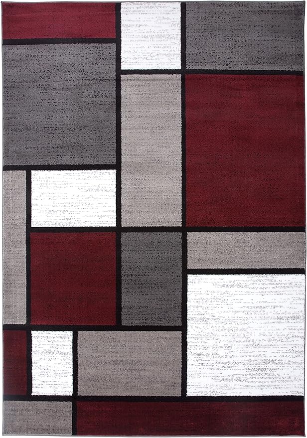 Rugshop Modern Geometric Boxes Red Area Rug, Fade-Resistant Carpet for Living Room, Bedroom, or Family Room, 7'10" x 10'2"
