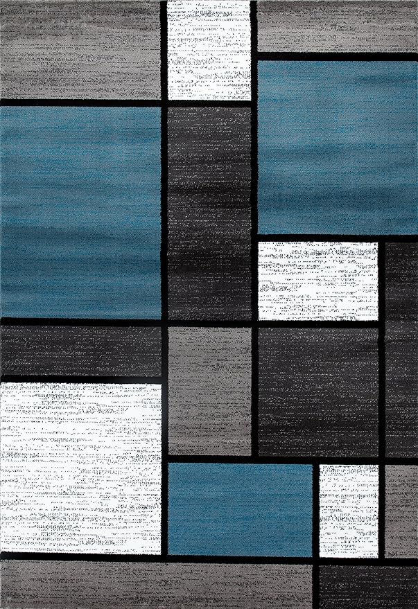 Rugshop Modern Geometric Boxes Blue Area Rug, Non-Shedding Carpet for Living Room, Bedroom, or Open Space, 7'10" x 10'2"