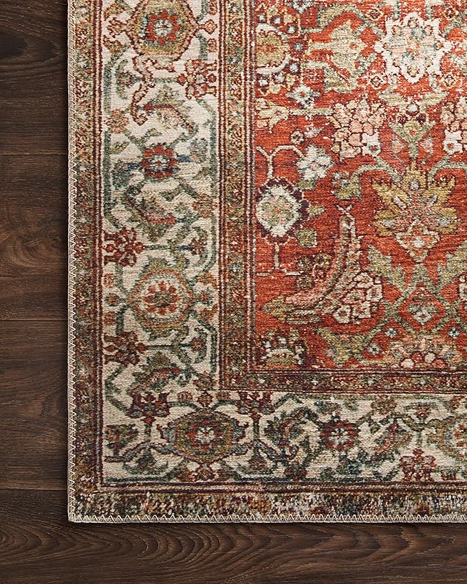 Loloi Layla Collection LAY-05 Ocean/Multi 2'-6" x 7'-6" .13" Thick Runner Rug, Soft, Durable, Vintage Inspired, Distressed, Low Pile, Non-Shedding, Easy Clean, Printed, Living Room Rug